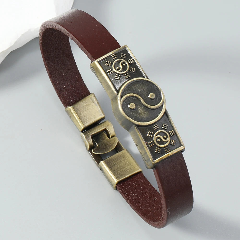 Braunes Yin Yang Lederarmband