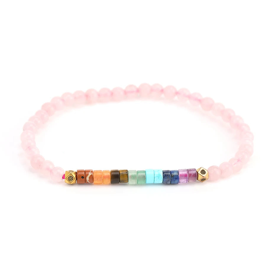 Armband aus natürlichen Steinen 7 Chakren Rosenquarz