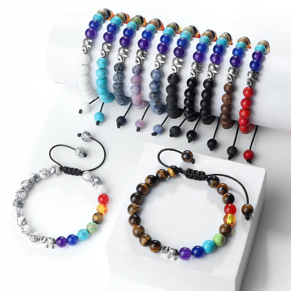 Armband aus Natursteinen und Elefant 7 Chakren