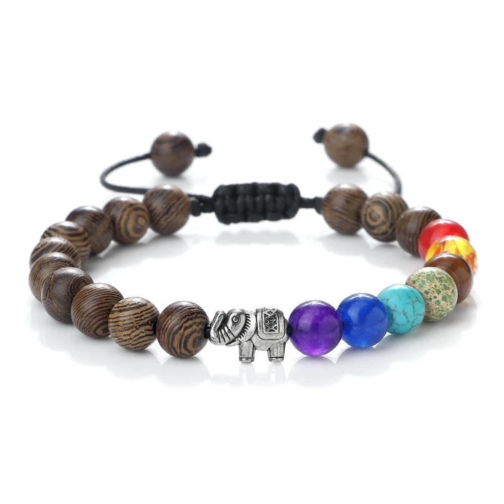 Armband aus Natursteinen und Elefant 7 Chakren 8