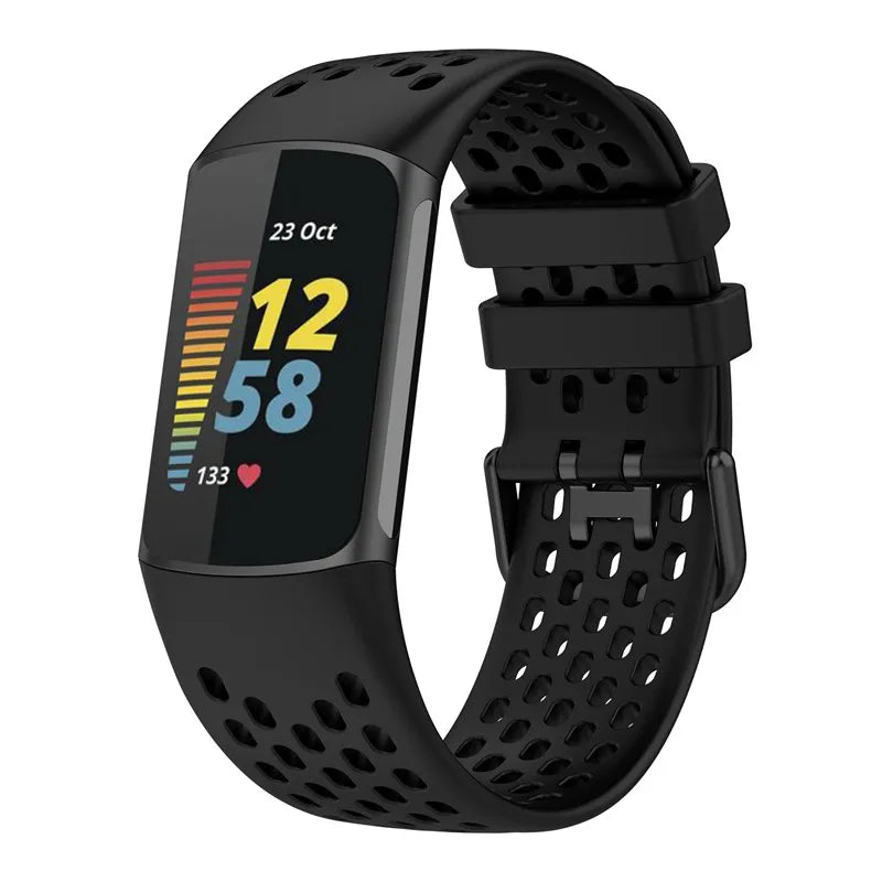 Silikonarmband für Fitbit Charge 5, Charge 6 Uhr in Schwarz