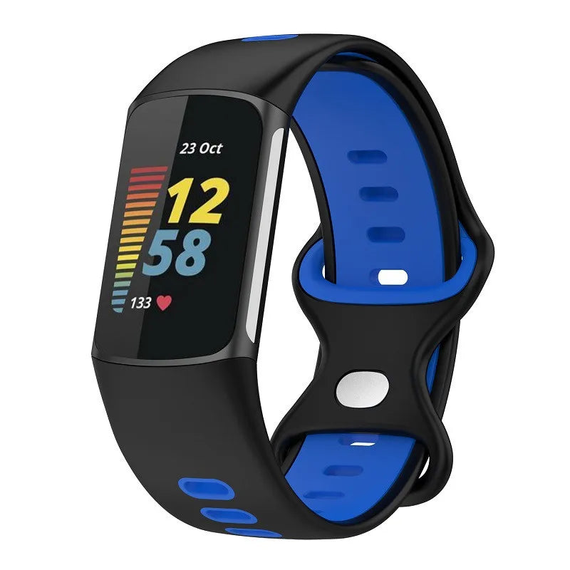 Silikonarmband für Fitbit Charge 5, Charge 6 Uhr in Schwarz-Blau