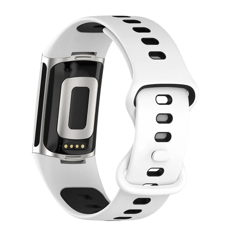 Silikonarmband für Fitbit Charge 5, Charge 6 Uhr in Weiß-Schwarz