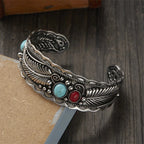 Vintage Ethnisches Armband mit Steinen und Federn in Silber