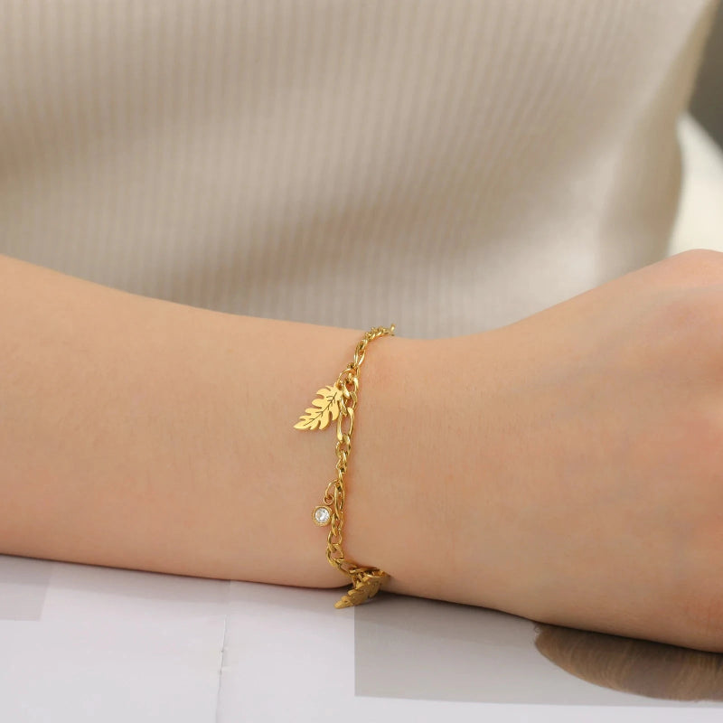 Armband mit Palmblatt und Zirkonia Stil A in Gold