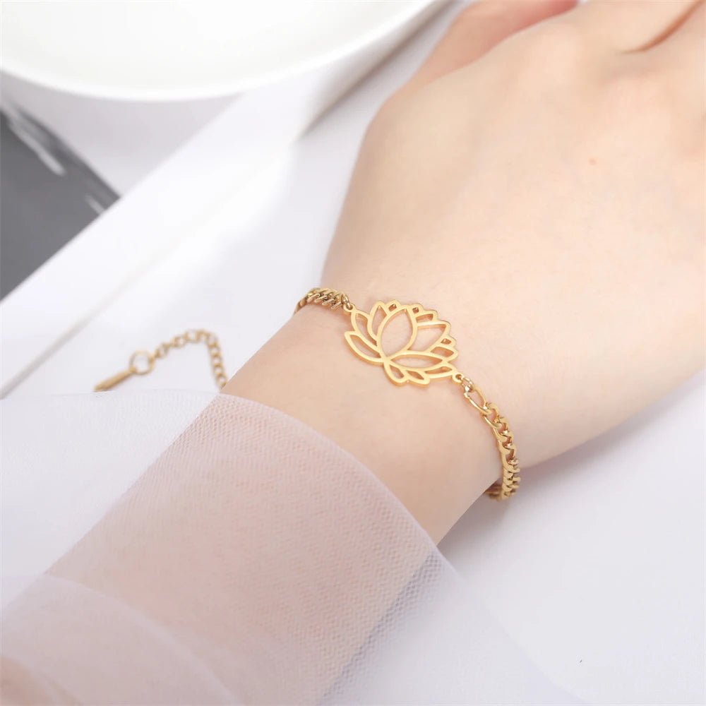 Lotusblumen-Armband für Damen Gold