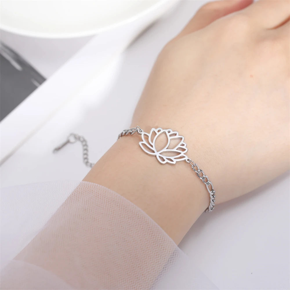 Lotusblumen-Armband für Damen Silber