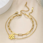 Winter-Doppel-Schneeflocken-Armband Gold