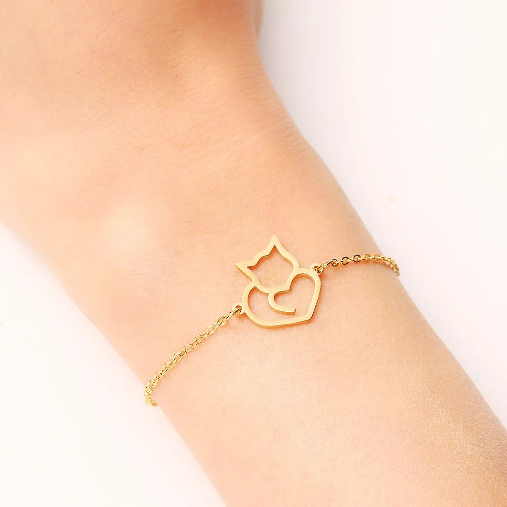 Armband Gourmette Katze Herz Gold