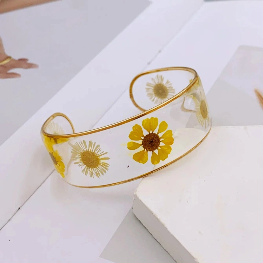 Armband Gourmette Blume aus transparentem gelbem Harz b