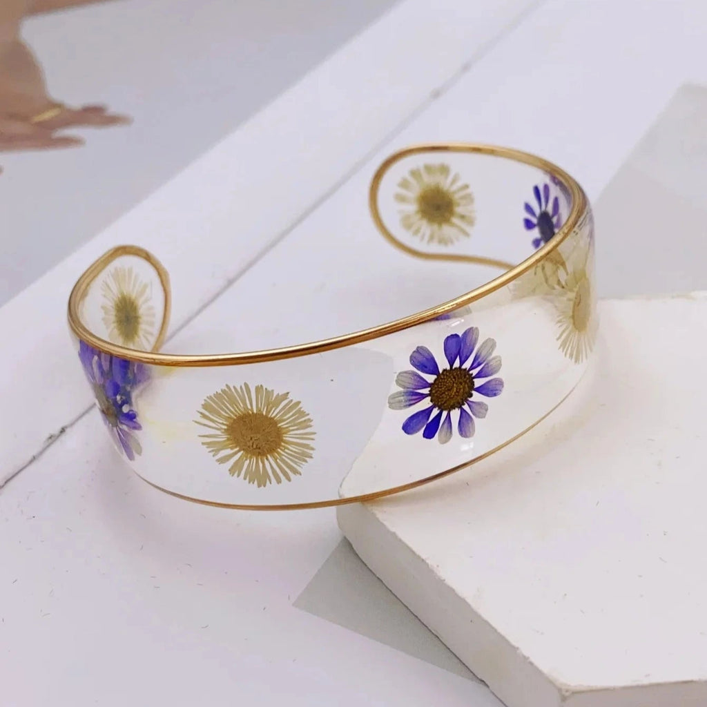 Armband Gourmette Blume aus transparentem violettem Harz b