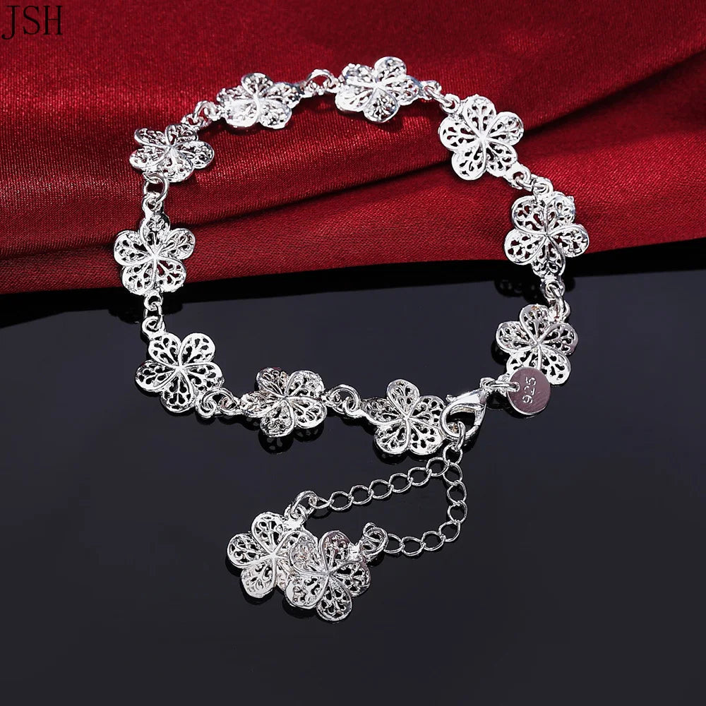 Armband Gourmette Blumen 5 silberne Blütenblätter