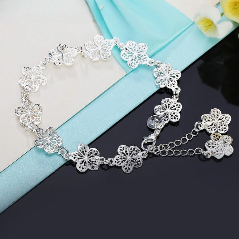 Armband Gourmette Blumen 5 silberne Blütenblätter