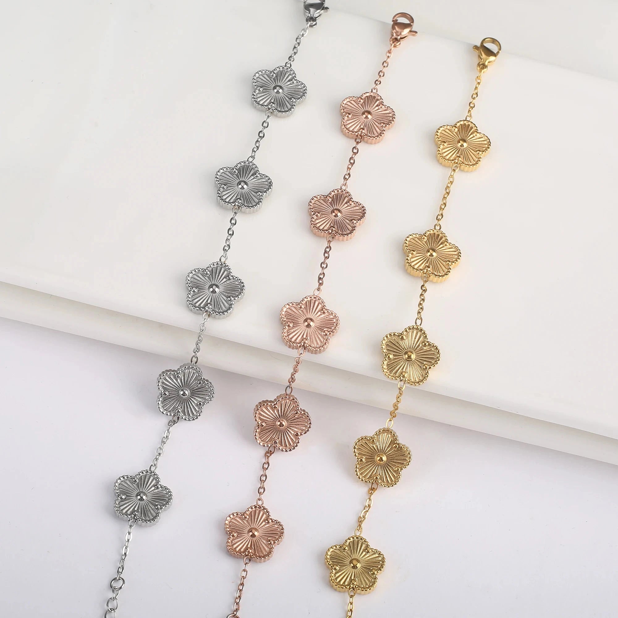 Armband Gourmette Blumen mit 5 Blütenblättern Roségold