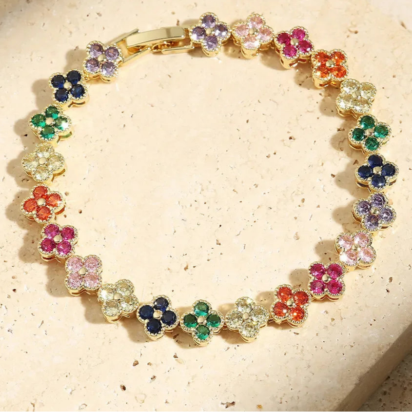 Armband Gourmette Bunte Gänseblümchen Gold