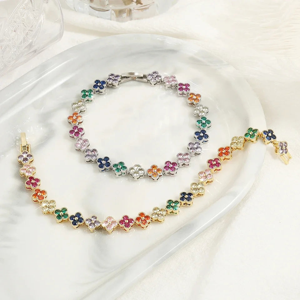 Armband Gourmette Bunte Gänseblümchen Silber