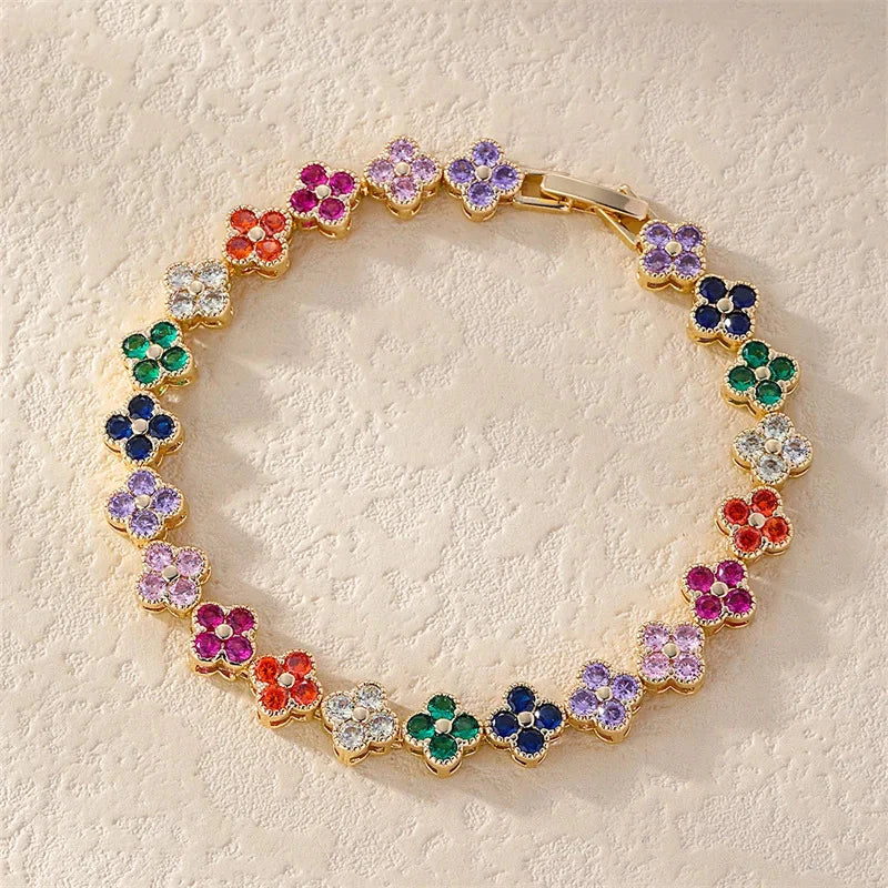 Armband Gourmette Bunte Gänseblümchen Gold
