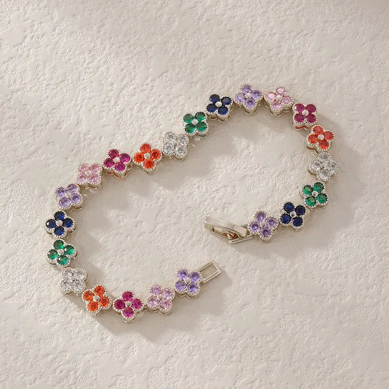 Armband Gourmette Bunte Gänseblümchen Silber