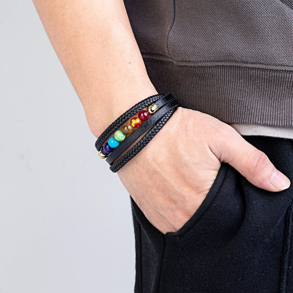 Herrenlederarmband 7 Chakren