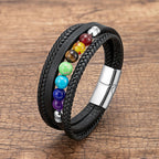 Herrenlederarmband 7 Chakren silber