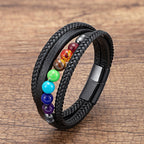Herrenlederarmband 7 Chakren schwarz