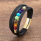 Herrenlederarmband 7 Chakren gold
