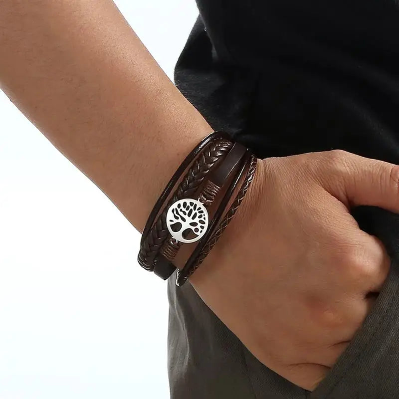 Herren Lederarmband Lebensbaum Stil 4