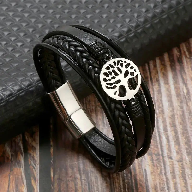 Herren Lederarmband Lebensbaum Stil 1