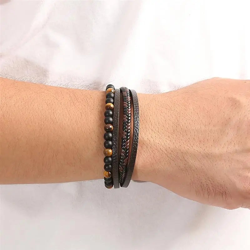 Herrenarmband Tigerauge aus Leder 