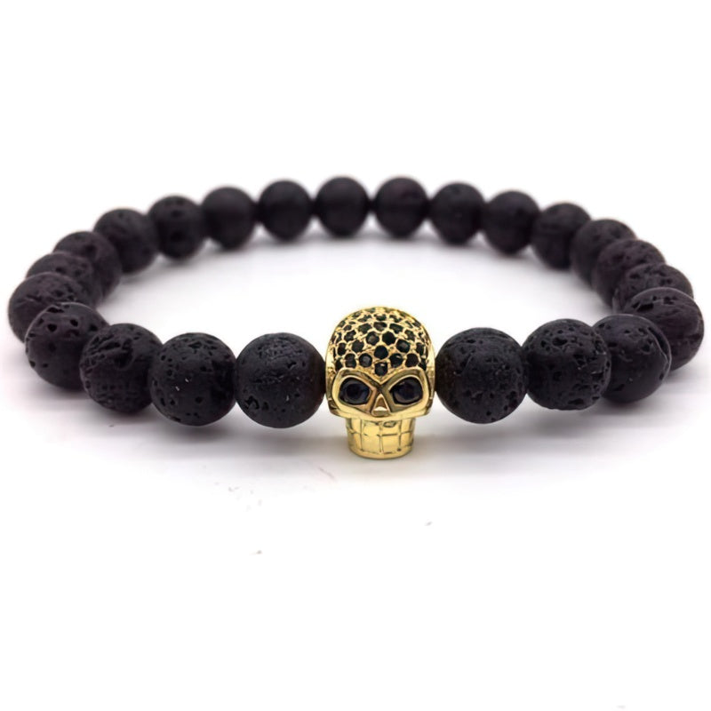 Herrenarmband Perlen Totenkopf 