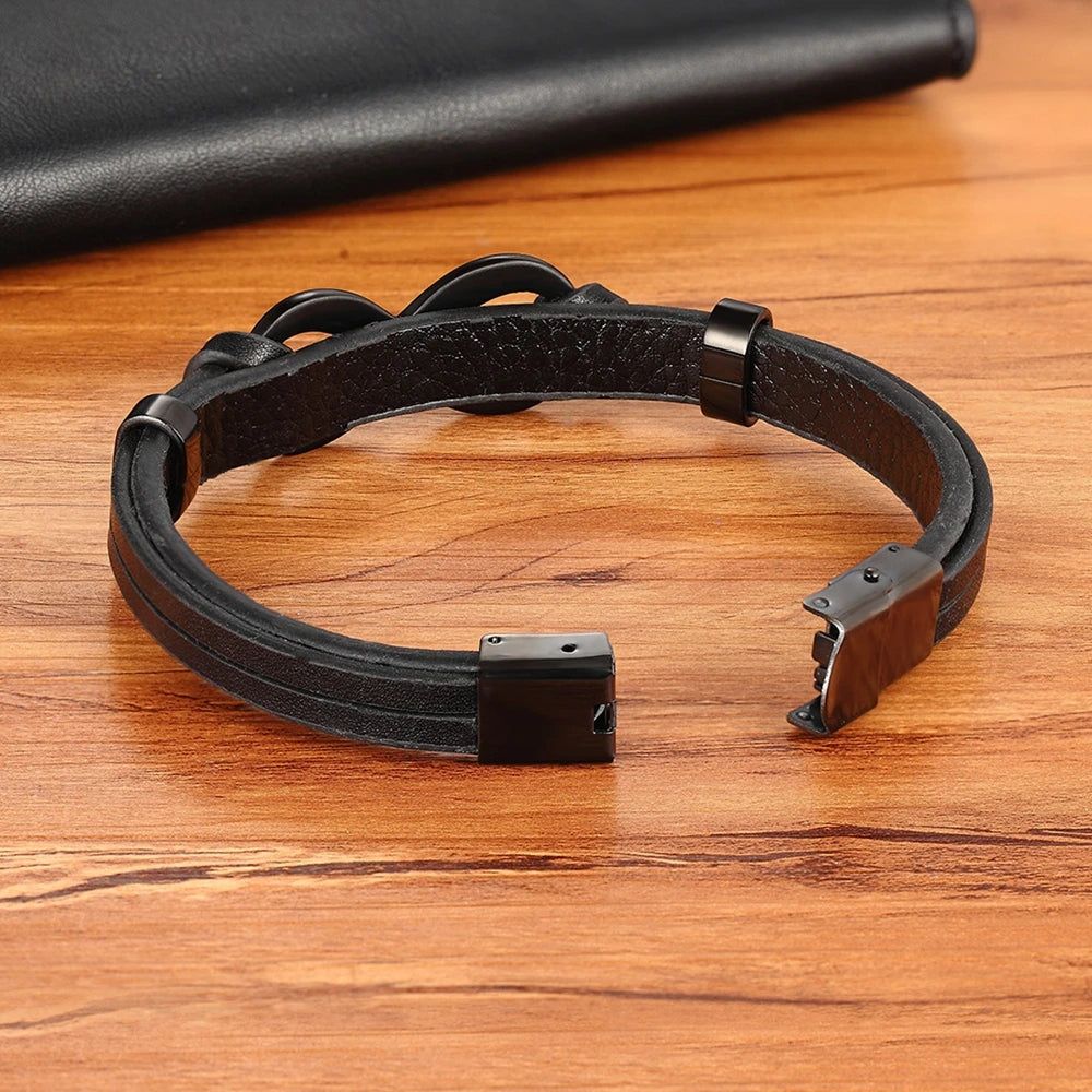 Unendliches Armband aus schwarzem Leder