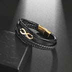 Unendliches Armband aus schwarzem Leder schwarz und Gold