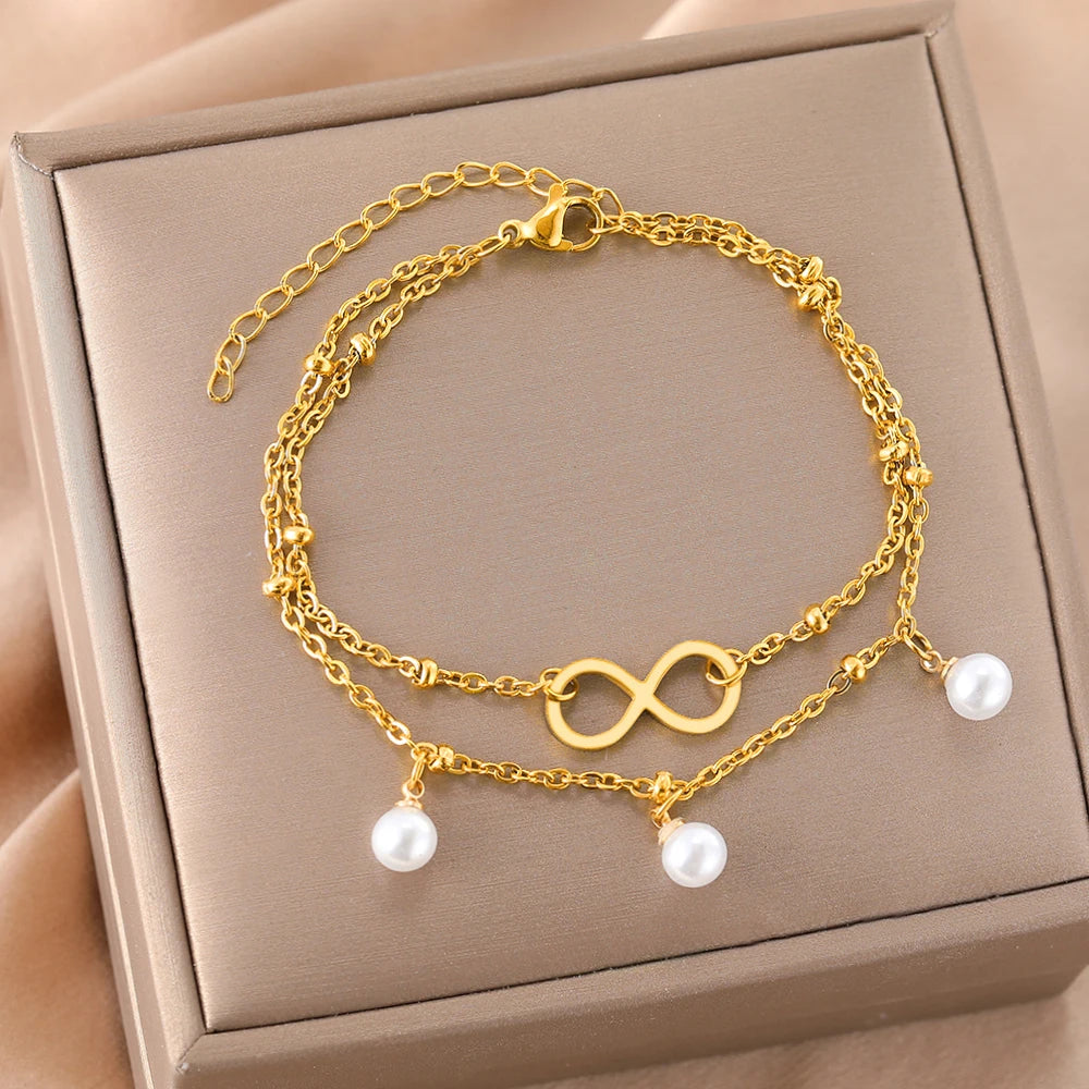 Unendliches Perlenarmband Gold