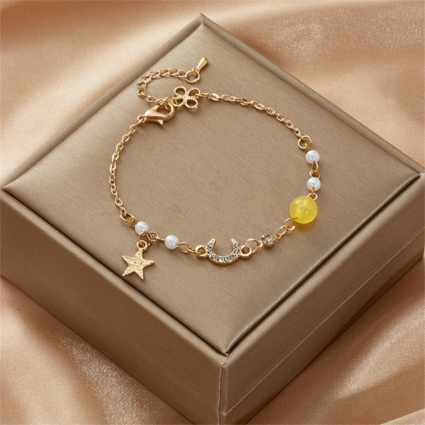 Mond- und Stern-Armband Damen Gourmette Sterne gelb