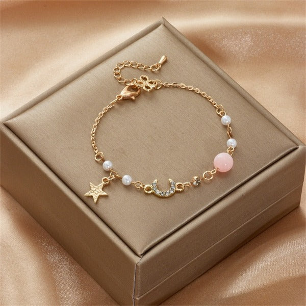Mond- und Stern-Armband Damen Gourmette Sterne rosa