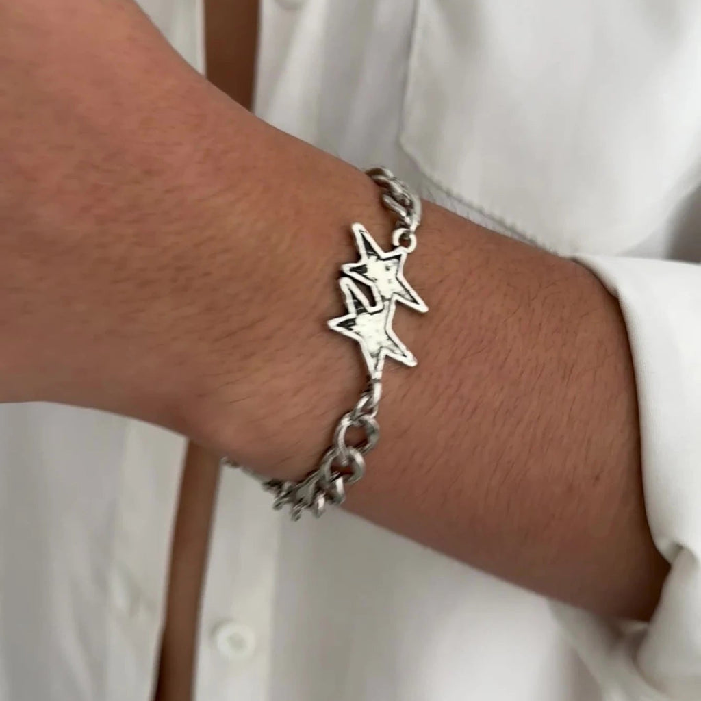 Armband mit kubanischer Gliederkette und doppeltem Silberstern
