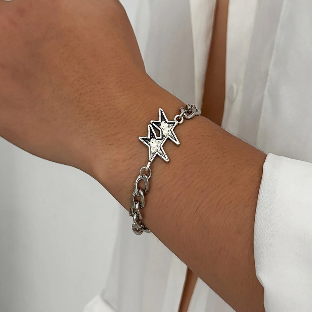 Armband mit kubanischer Gliederkette und doppeltem Silberstern