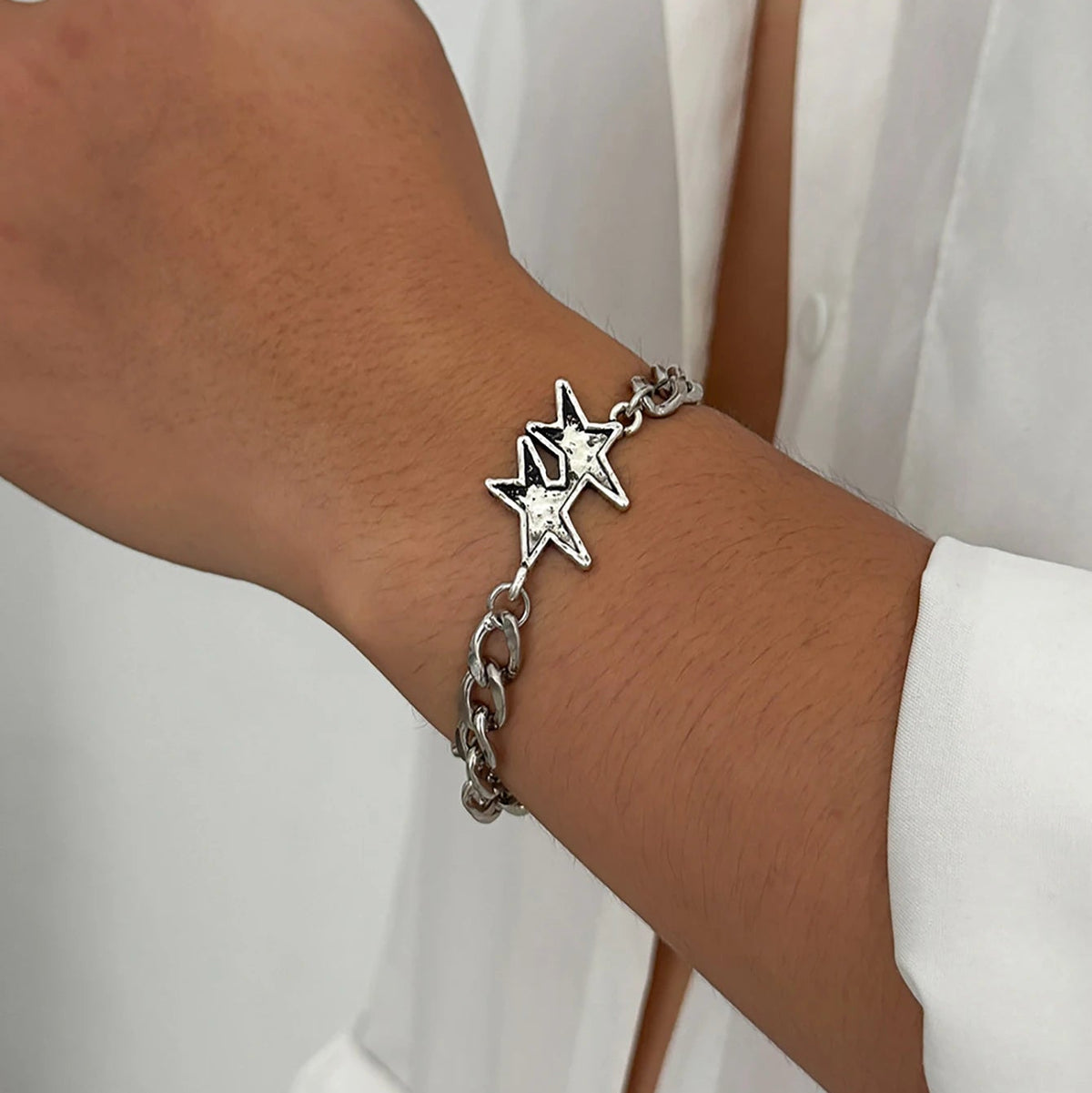 Armband mit kubanischer Gliederkette und doppeltem Silberstern