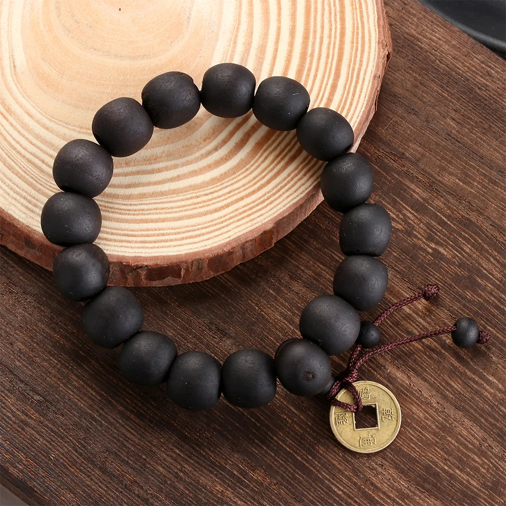 Buddhistisches Gourmet-Armband aus schwarzen Steinen
