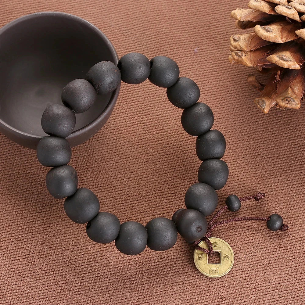 Buddhistisches Gourmet-Armband aus schwarzen Steinen