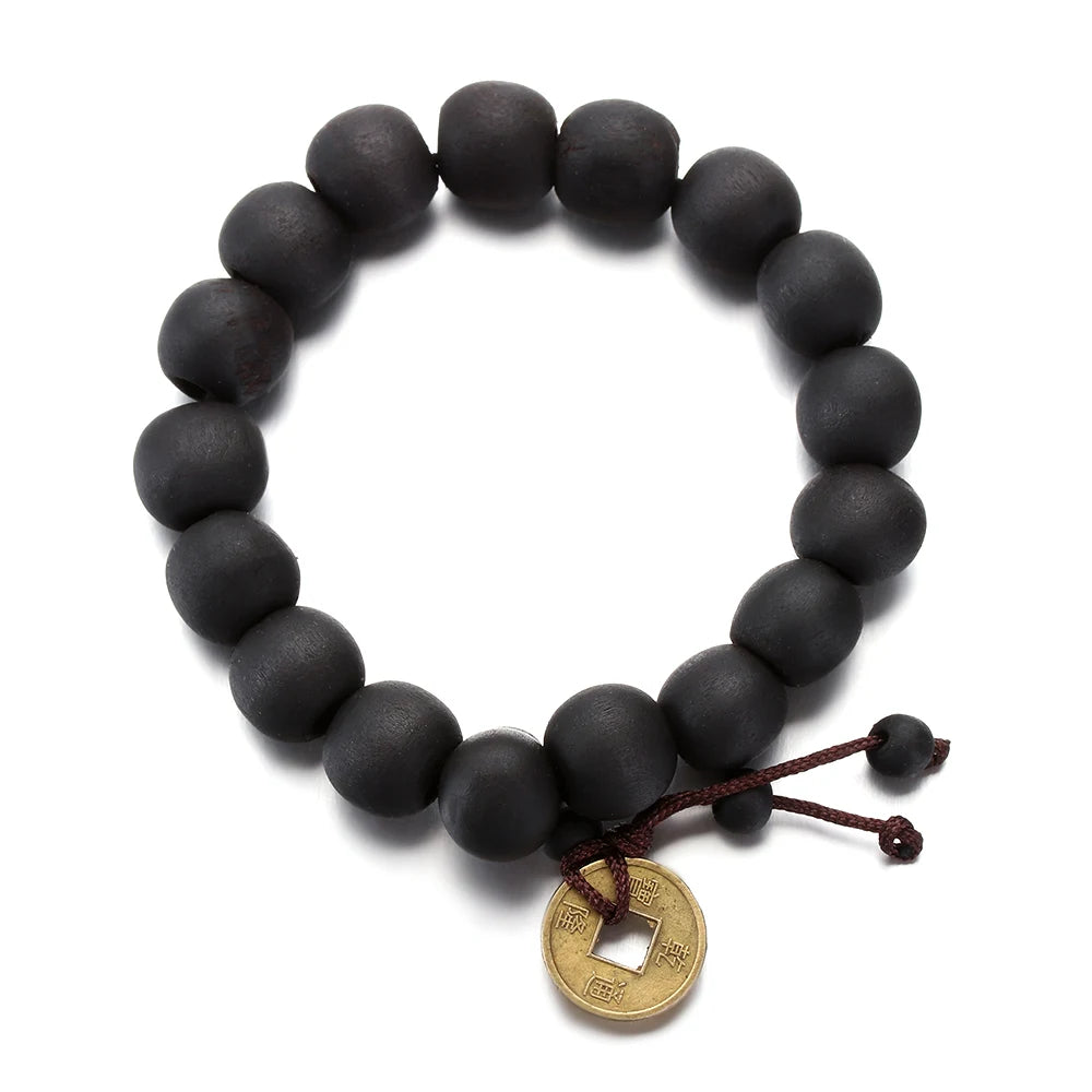 Buddhistisches Gourmet-Armband aus schwarzen Steinen