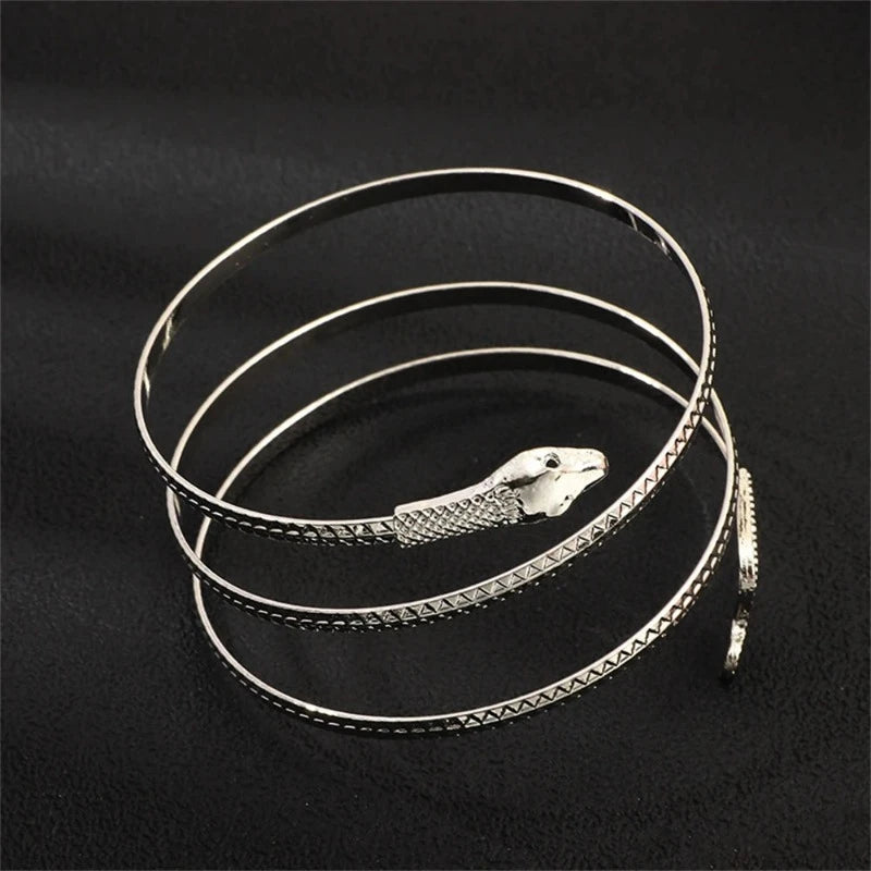 Damen-Schlangen-Manschettenarmband Reptil silber
