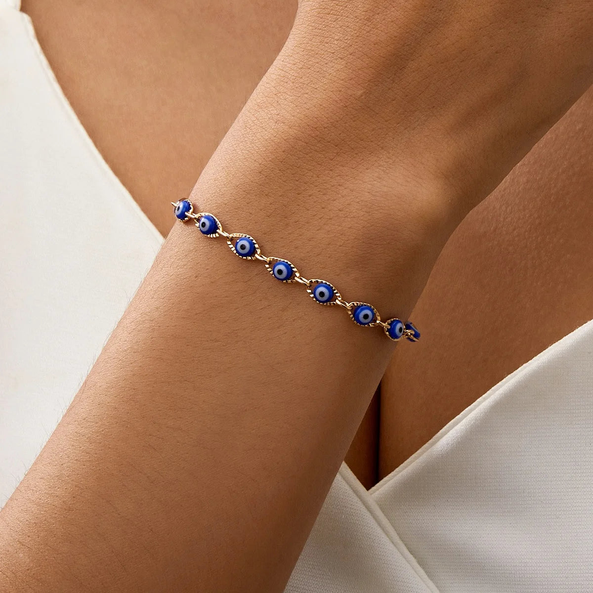 Blaues Boho-Stil Armband mit Bösem Auge 