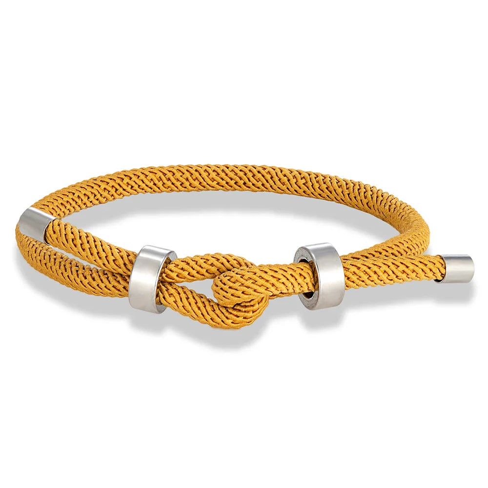 Moderne Armband aus geflochtener Kordel mit gelbem Knoten