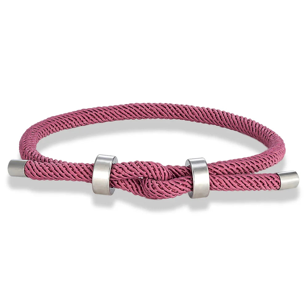 Moderne Armband aus geflochtener Kordel mit rosa Knoten