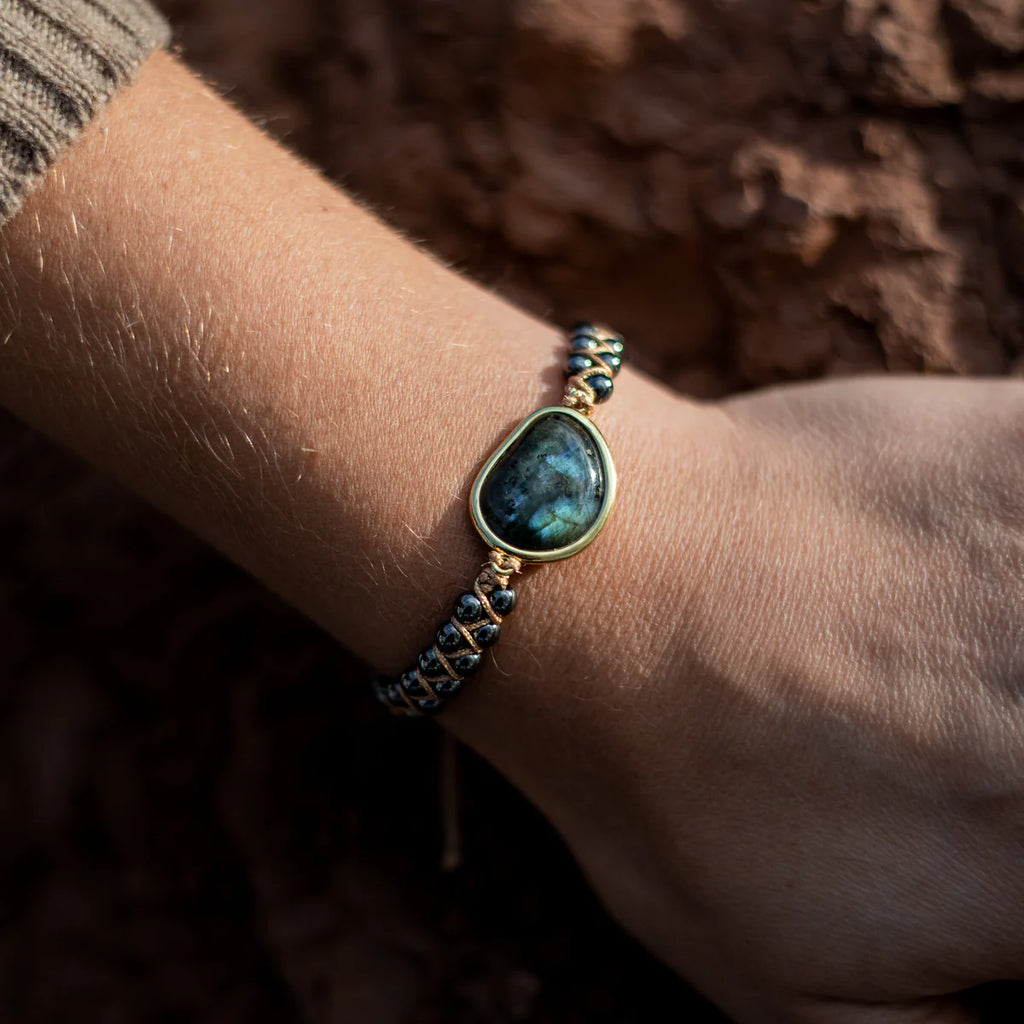 Armband "Himmlisches Auge" aus Labradorit & Hämatit 