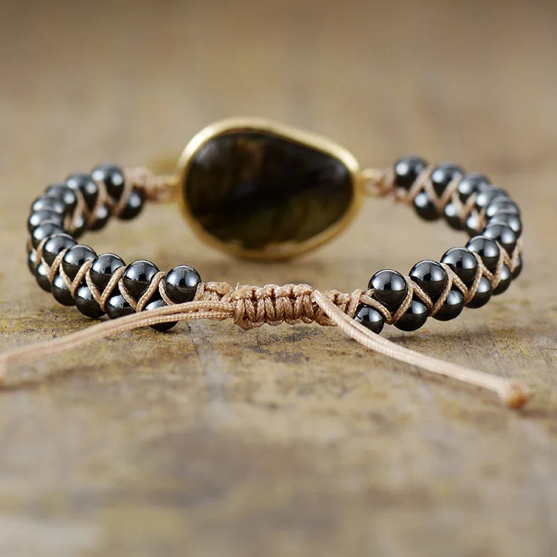 Armband "Himmlisches Auge" aus Labradorit & Hämatit 