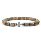 Armband mit Kreuz und Perlen im Holzoptik