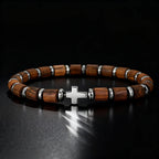Armband mit Kreuz und Perlen im Holzoptik
