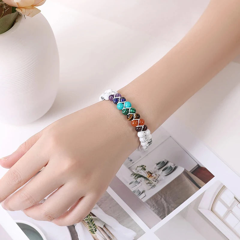 7 Chakra Stein Armband Weiß